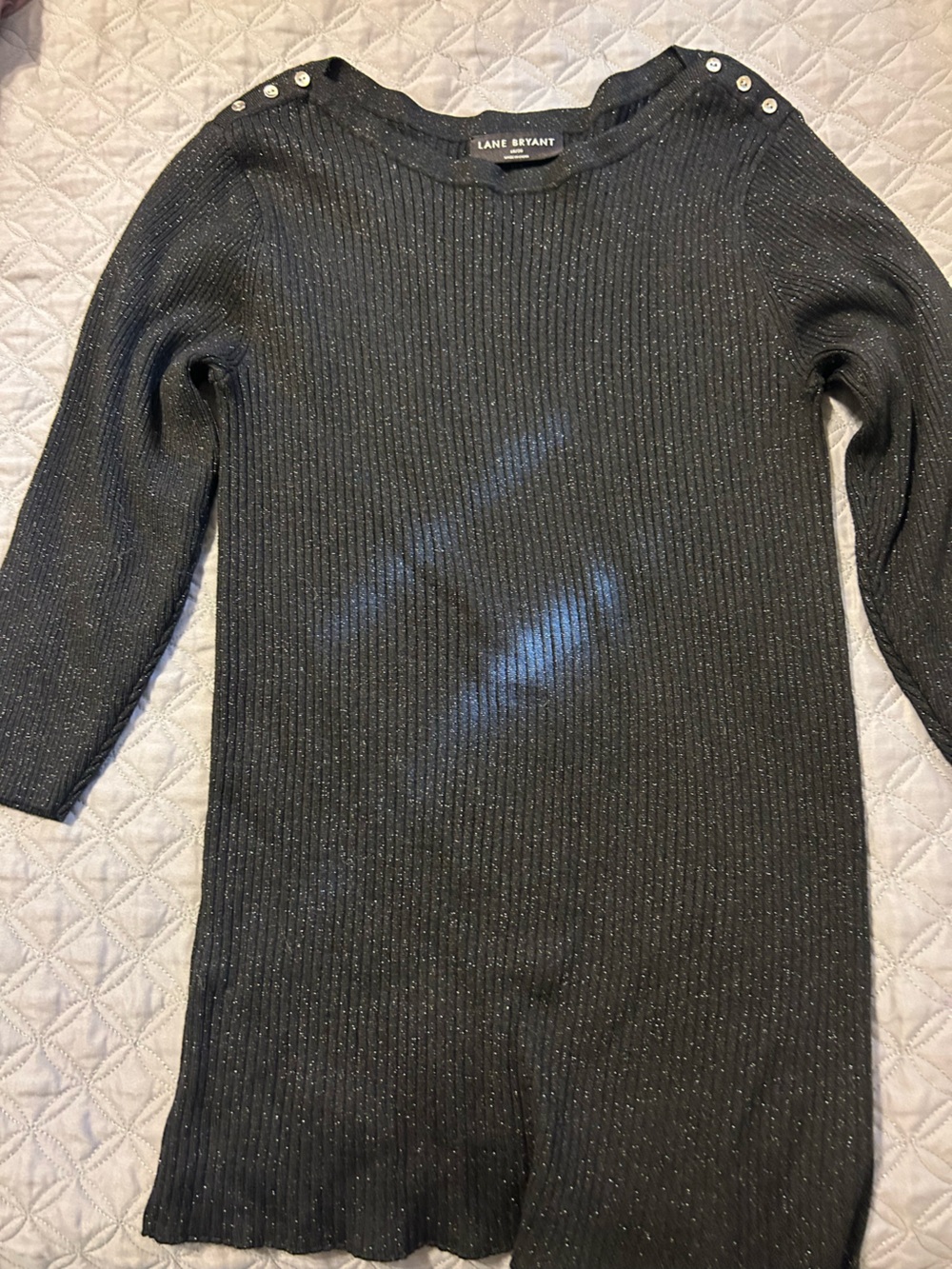 Lane Bryant Black Glitter Ribbed Knit Top with Shoulder Buttons
